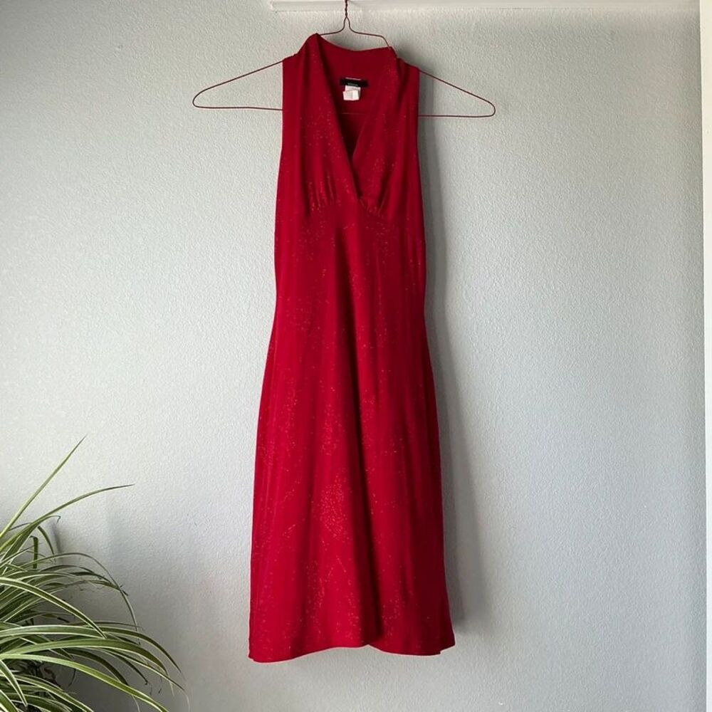 KONA Red Glitter wrap Dress NYE Women's S Sleeveless Made in USA
